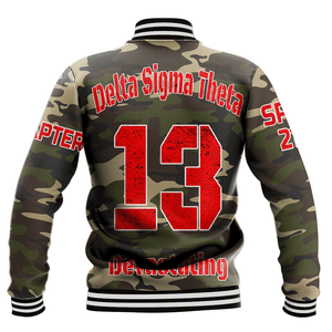 (Custom) Africa Zone Greek Life Clothing - Delta Sigma Theta Sorority Camouflage Baseball Jackets A31