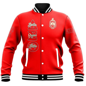 (Custom) Africa Zone Greek Life Clothing - Delta Sigma Theta Sorority (Red) Baseball Jackets A31