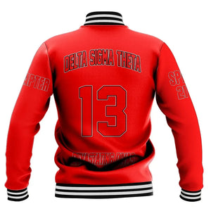 (Custom) Africa Zone Greek Life Clothing - Delta Sigma Theta Sorority (Red) Baseball Jackets A31