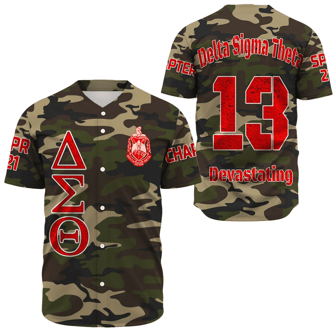 (Custom) Africa Zone Greek Life Clothing - Delta Sigma Theta Sorority Camouflage Baseball Jerseys A31