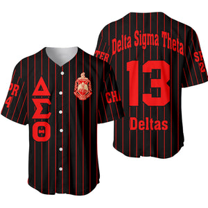 Africa Zone Greek Life Clothing - (Custom) Delta Sigma Theta Sorority (White) Pin Striped Baseball Jersey A31