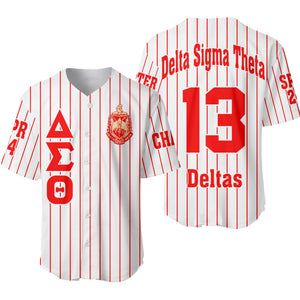 Africa Zone Greek Life Clothing - (Custom) Delta Sigma Theta Sorority Pin Striped Baseball Jersey A31