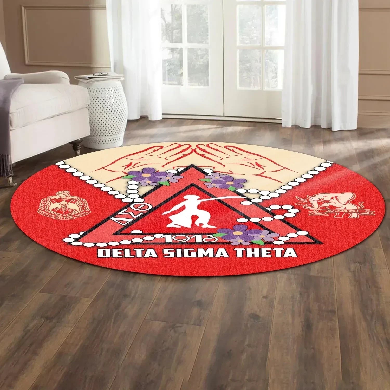 Africa Zone Greek Life Home Set - Delta Sigma Theta Sorority Pyramid Elephant Round Carpet J5